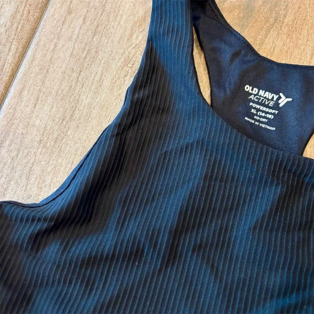Old Navy Active Tank Top Girls XL Black Ribbed Cropped Racerback Go-Dry
